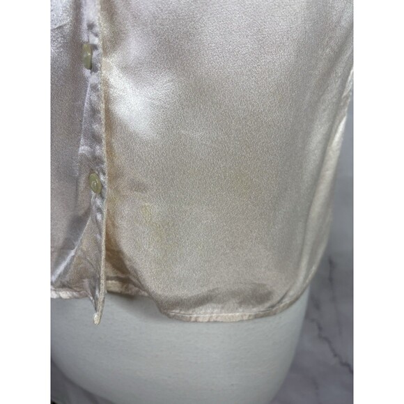 Vtg 70s You Babes Satin Button up Blouse S Cream Embroidery Collar Top Coquette - Picture 15 of 16